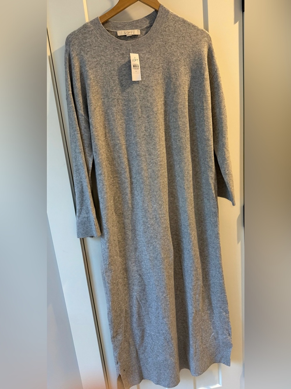 LOFT Light Gray Crewneck Sweater Dress NWT